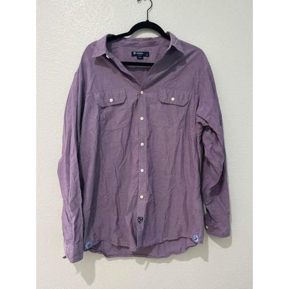 Cremieux Classics Mens Purple Long Sleeve Button Down Shirt Large Dual Pockets